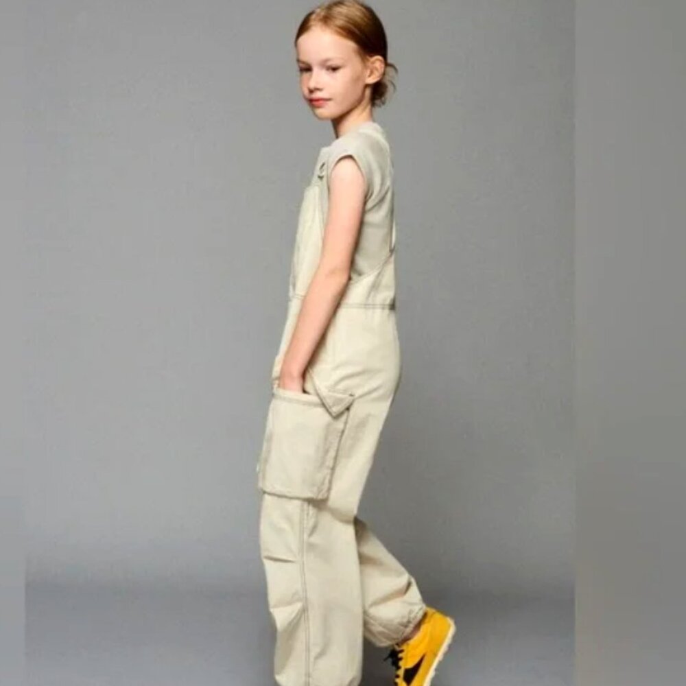 NWT Zara Contrast Topstitched Parachute Overalls Girls Size 10